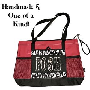 POSH Bling Red, Black and Zebra Design. Brand New! Lots of Space & Zipper Close.